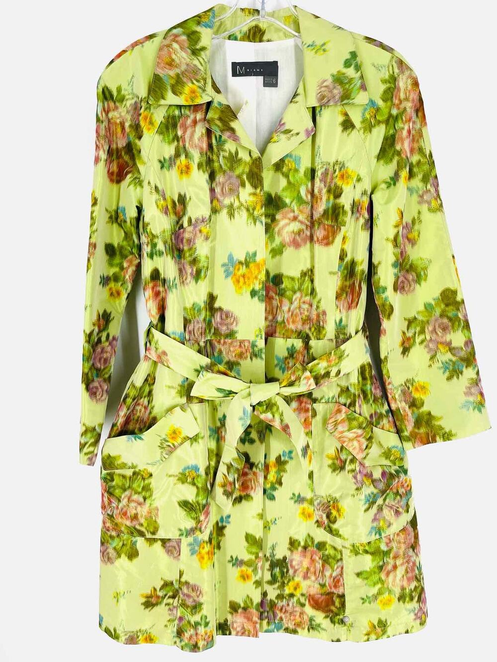 M Siamo Size 6 Green/Multi Floral Silk Designer Jacket